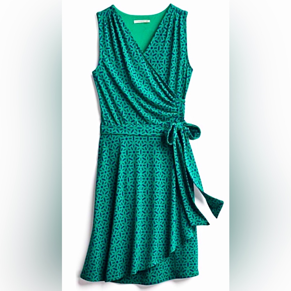 41 Hawthorne Tristana Essential Knit Faux Wrap Dress Sz M Green Geometric Print